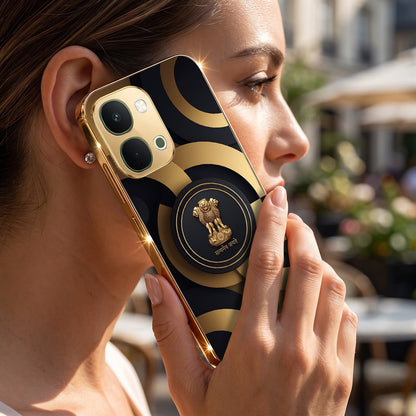Vivo Y51 Pro 5G Royal Emblem Gold Electroplated Glass Phone Back Case