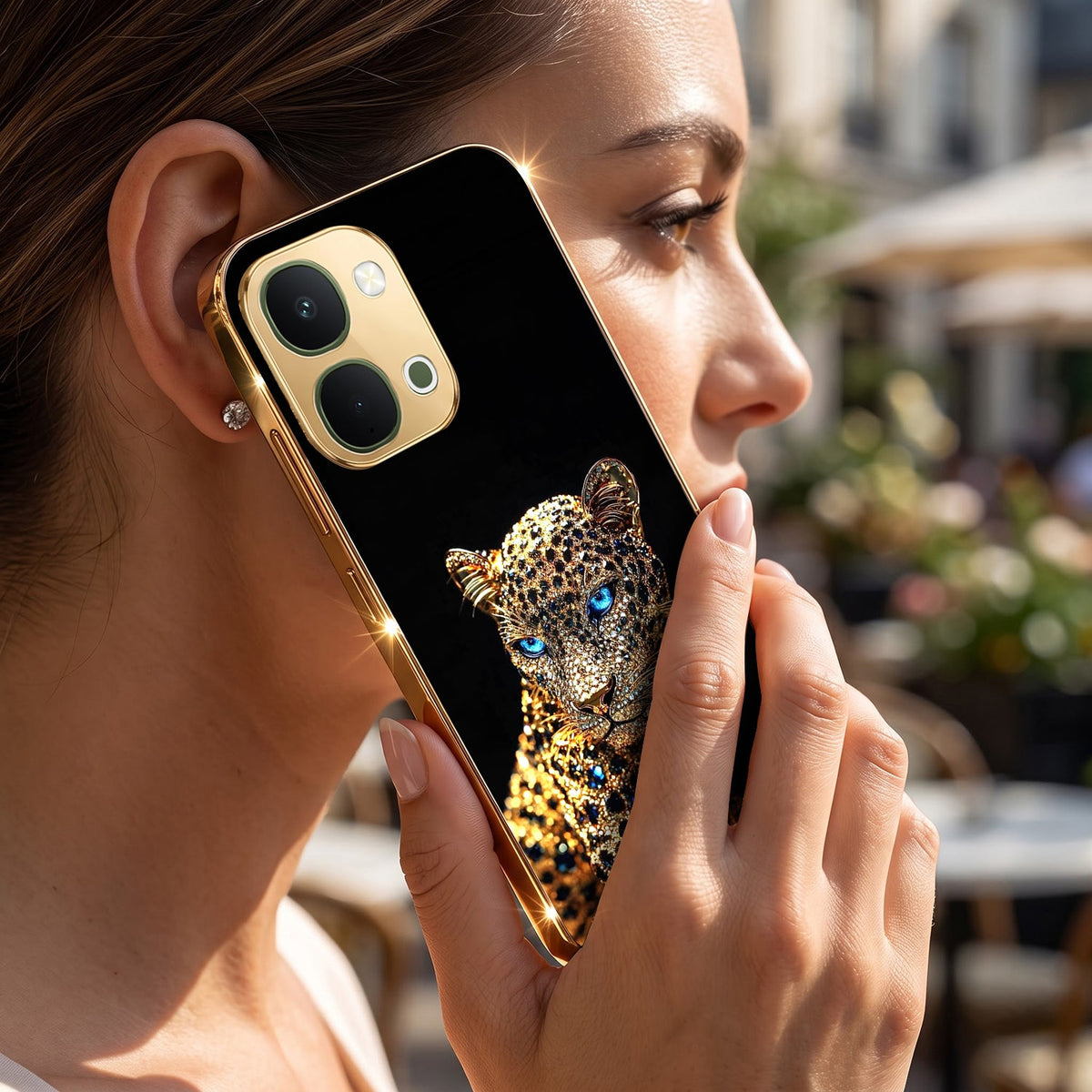Vivo Y51 Pro 5G Panther Gold Electroplated Glass Phone Back Case