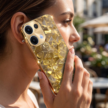 Oppo Reno 13 5G Golden Diamond Shatter Gold Electroplated Glass Phone Back Case