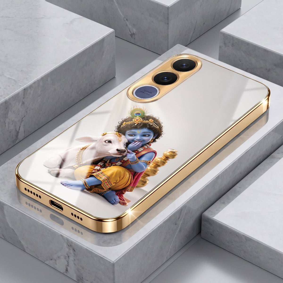Vivo V70 FE 5G Bal Krishna Blessings Gold Electroplated Glass Phone Back Case