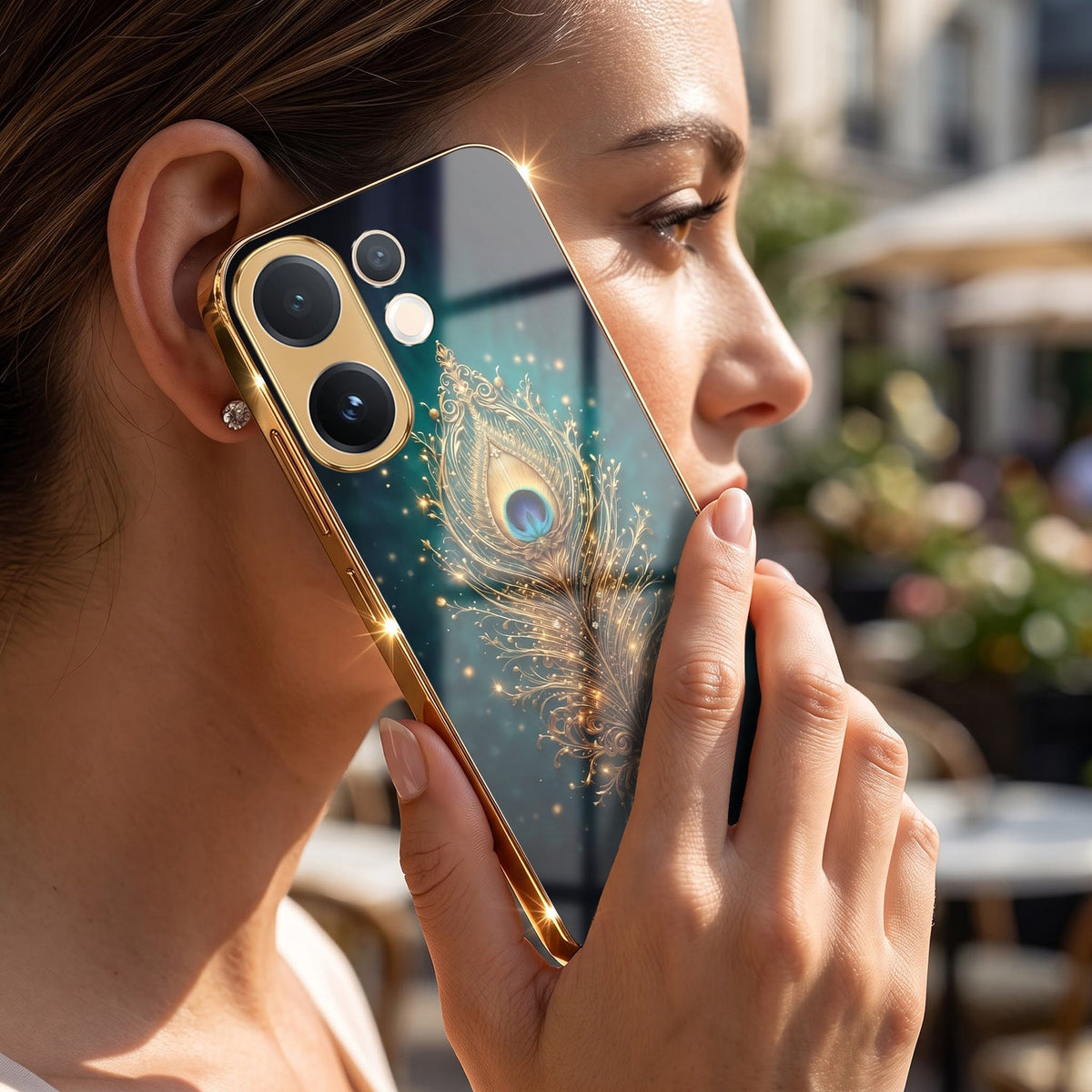 Vivo T4 Pro 5G Golden Peacock Feather Gold Electroplated Glass Phone Back Case