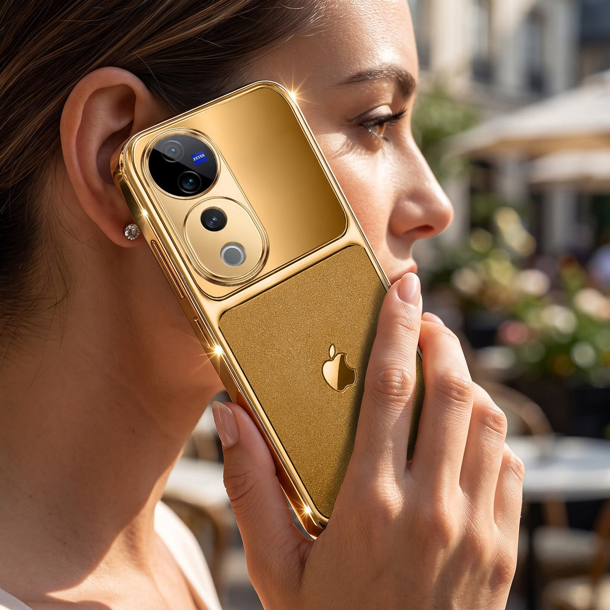 Vivo V40 Pro 5G Royal Touch Apple Gold Electroplated Glass Phone Back Case