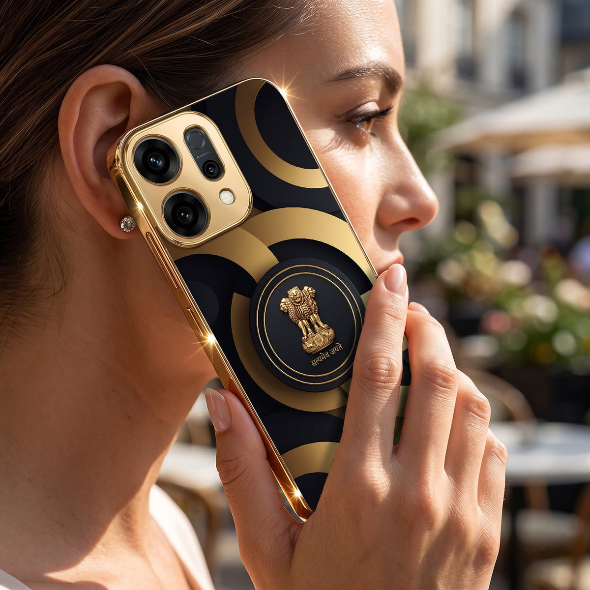 Oppo Reno 14 5G Royal Emblem Gold Electroplated Glass Phone Back Case