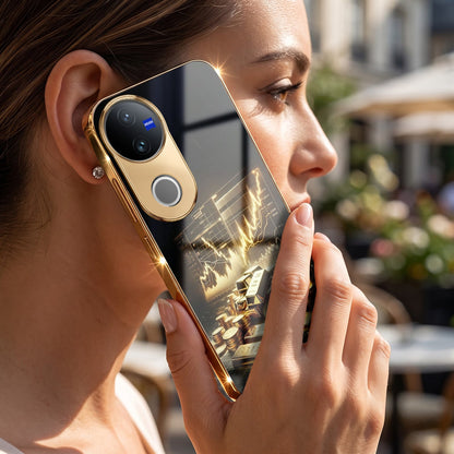 Vivo V40 Pro 5G Luxury Wealth Trader Gold Electroplated Glass Phone Back Case
