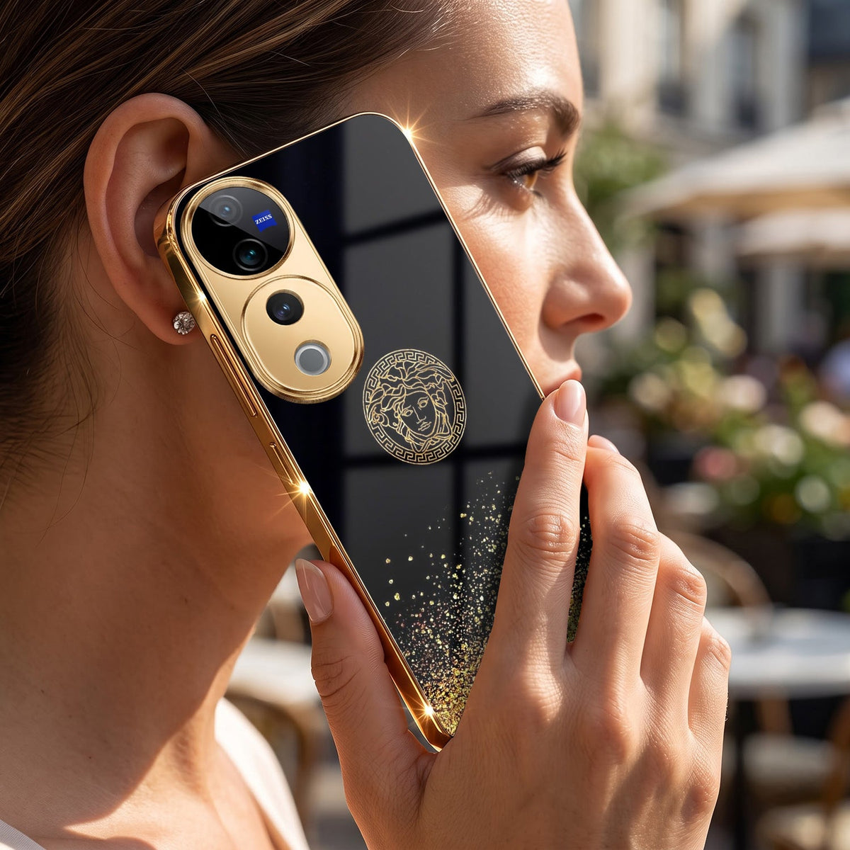 Vivo V40 Pro 5G Medusa Head Gold Electroplated Glass Phone Back Case