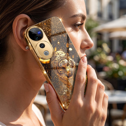 Oppo Reno 15 Pro Mini 5G Luxury Tiger Gold Electroplated Glass Phone Back Case