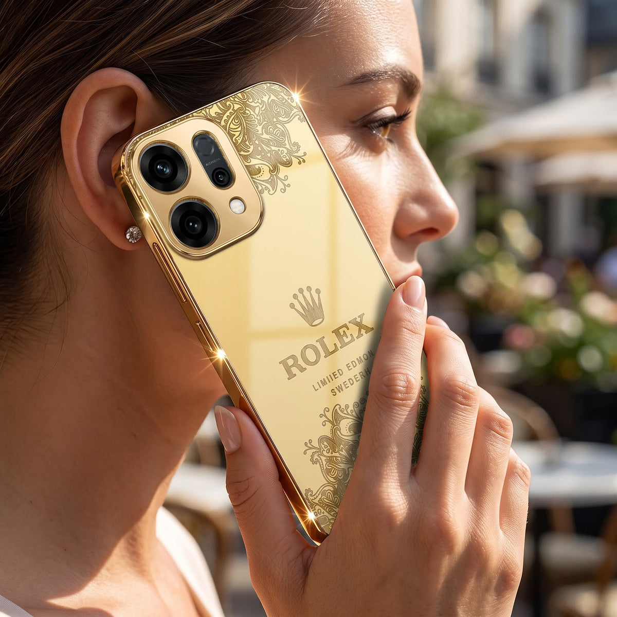 Oppo Reno 14 5G Rolex Crown Gold Electroplated Glass Phone Back Case