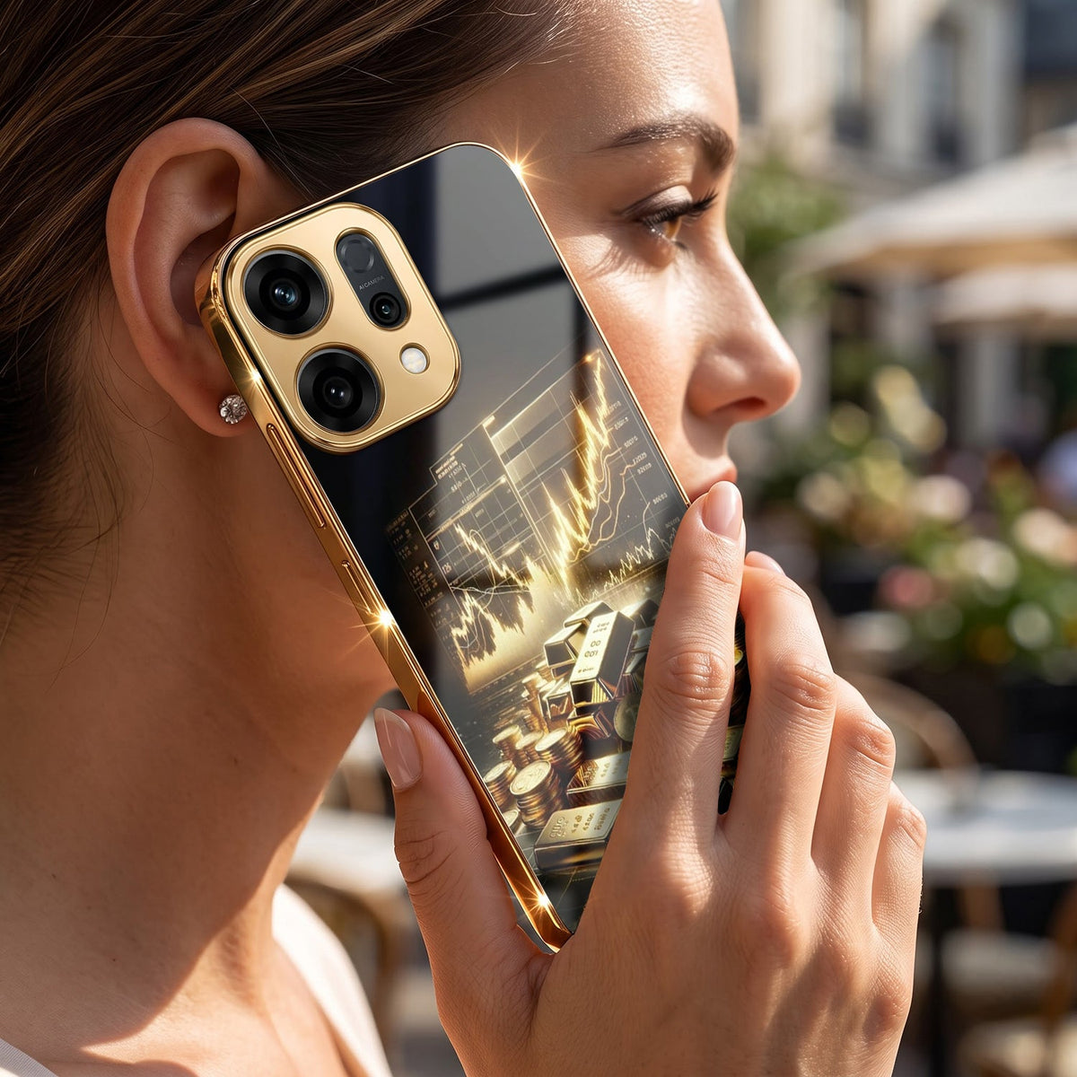 Oppo Reno 14 5G Luxury Wealth Trader Gold Electroplated Glass Phone Back Case