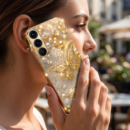 Samsung Galaxy A36 5G Golden Butterfly Gold Electroplated Glass Phone Back Case