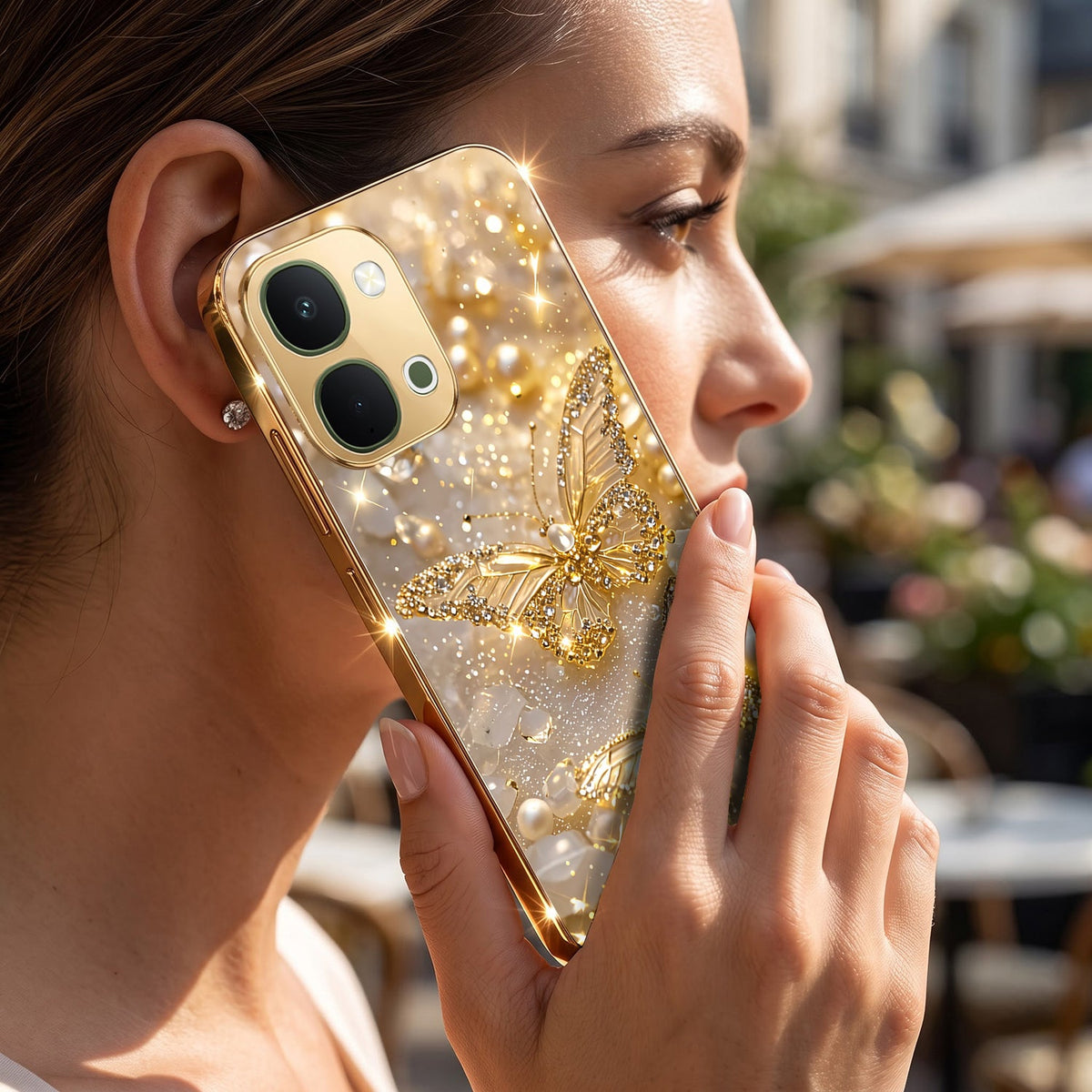 Vivo T5x 5G Golden Butterfly Gold Electroplated Glass Phone Back Case
