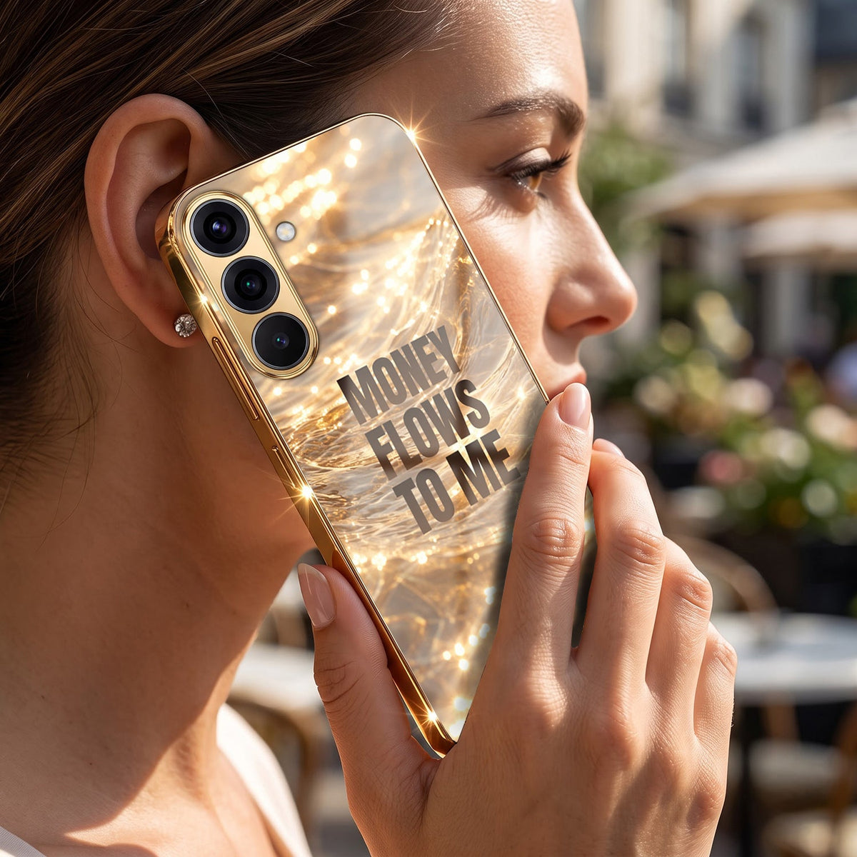 Samsung Galaxy A56 5G Money Flows To Me Gold Electroplated Glass Phone Back Case