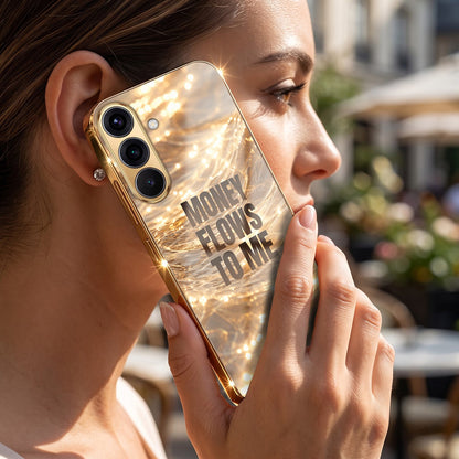 Samsung Galaxy A56 5G Money Flows To Me Gold Electroplated Glass Phone Back Case