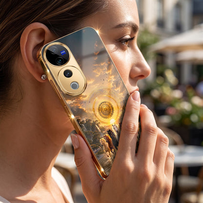 Vivo V40 Pro 5G Celestial Seven Horses Gold Electroplated Glass Phone Back Case