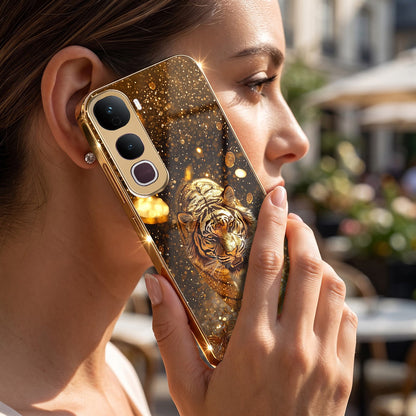 Vivo Y400 Pro 5G Luxury Tiger Gold Electroplated Glass Phone Back Case