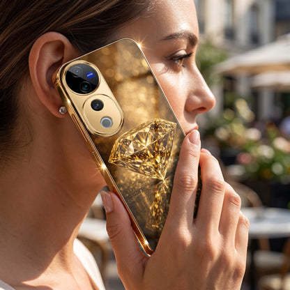 Vivo V40 Pro 5G Golden Diamond Gold Electroplated Glass Phone Back Case