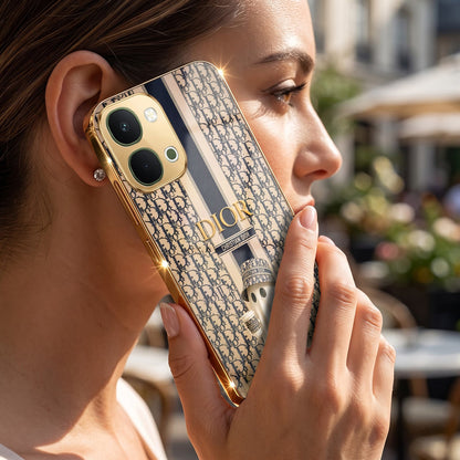 Vivo T5x 5G Luxury Dior Gold Electroplated Glass Phone Back Case