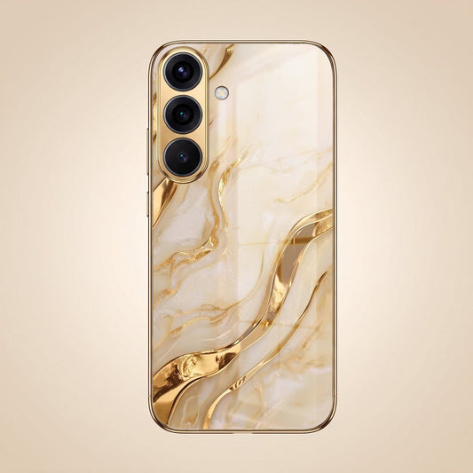 Samsung Galaxy S26 5G Marvel Texture Gold Electroplated Glass Phone Back Case
