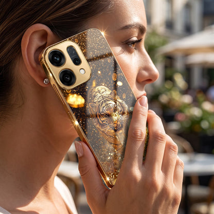 Oppo Reno 14 5G Luxury Tiger Gold Electroplated Glass Phone Back Case