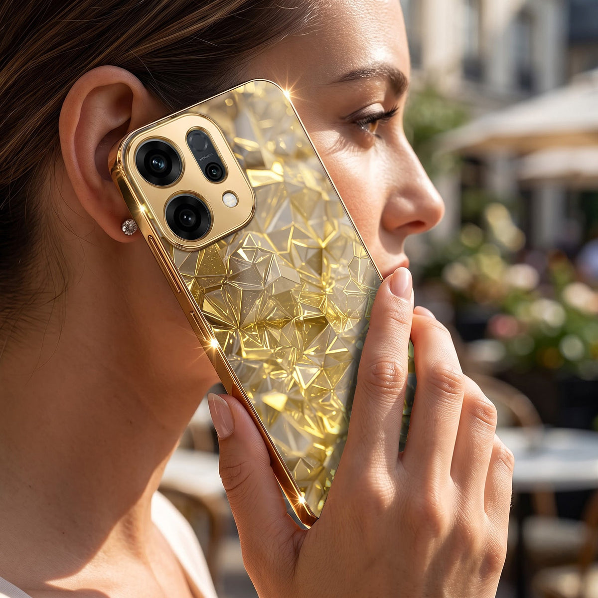 Oppo Reno 14 5G Golden Diamond Shatter Gold Electroplated Glass Phone Back Case