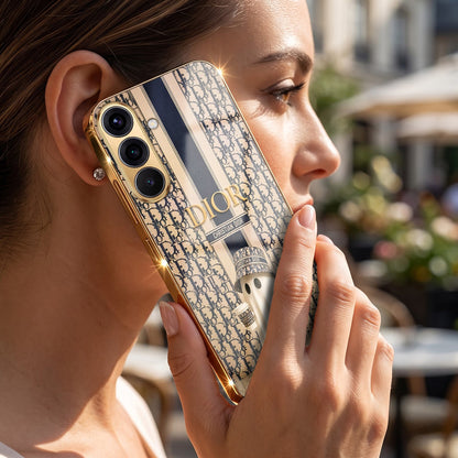 Samsung Galaxy A56 5G Luxury Dior Gold Electroplated Glass Phone Back Case