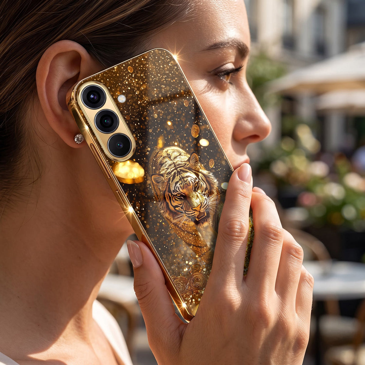 Samsung Galaxy A56 5G Luxury Tiger Gold Electroplated Glass Phone Back Case