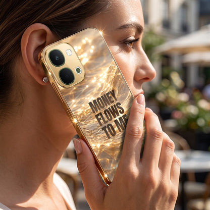Vivo T5x 5G Money Flows To Me Gold Electroplated Glass Phone Back Case