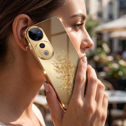 Vivo V40 Pro 5G Golden Tree Gold Electroplated Glass Phone Back Case