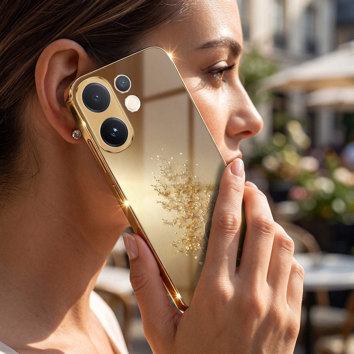 Vivo V60 5G Golden Tree Gold Electroplated Glass Phone Back Case