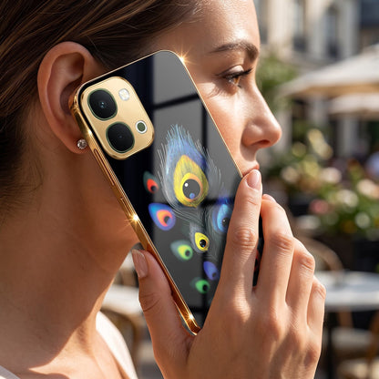 Vivo Y51 Pro 5G Multi-Feather Peacock Gold Electroplated Glass Phone Back Case