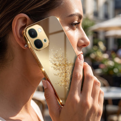 Vivo T5x 5G Golden Tree Gold Electroplated Glass Phone Back Case