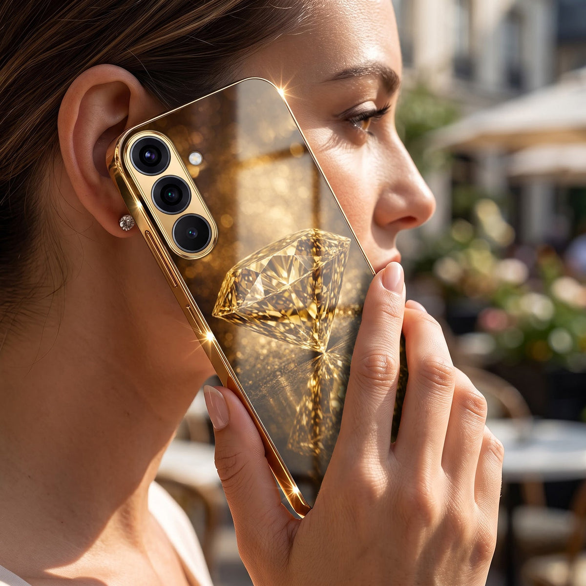 Samsung Galaxy A56 5G Golden Diamond Gold Electroplated Glass Phone Back Case