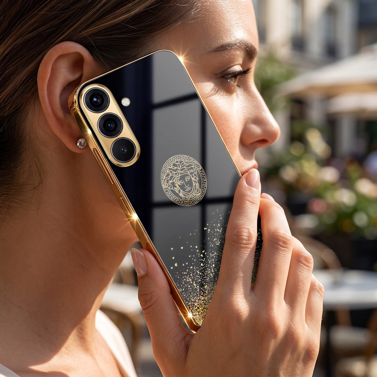 Samsung Galaxy A36 5G Medusa Head Gold Electroplated Glass Phone Back Case