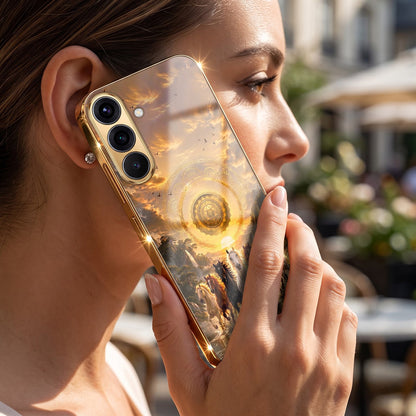 Samsung Galaxy A56 5G Celestial Seven Horses Gold Electroplated Glass Phone Back Case
