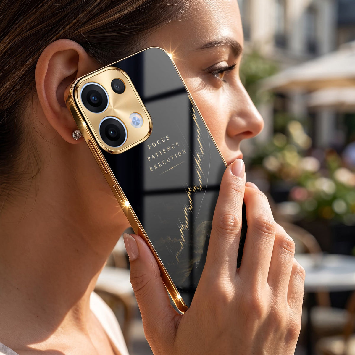 Oppo Reno 13 5G Focus Electroplated Gold Electroplated Glass Phone Back Case