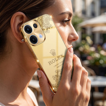 Oppo Reno 13 5G Rolex Crown Gold Electroplated Glass Phone Back Case
