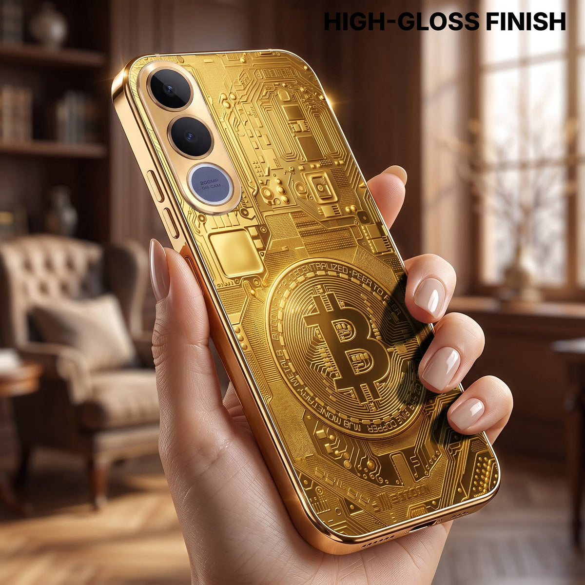 Vivo V70 FE 5G Bitcoin Gold Electroplated Glass Phone Back Case
