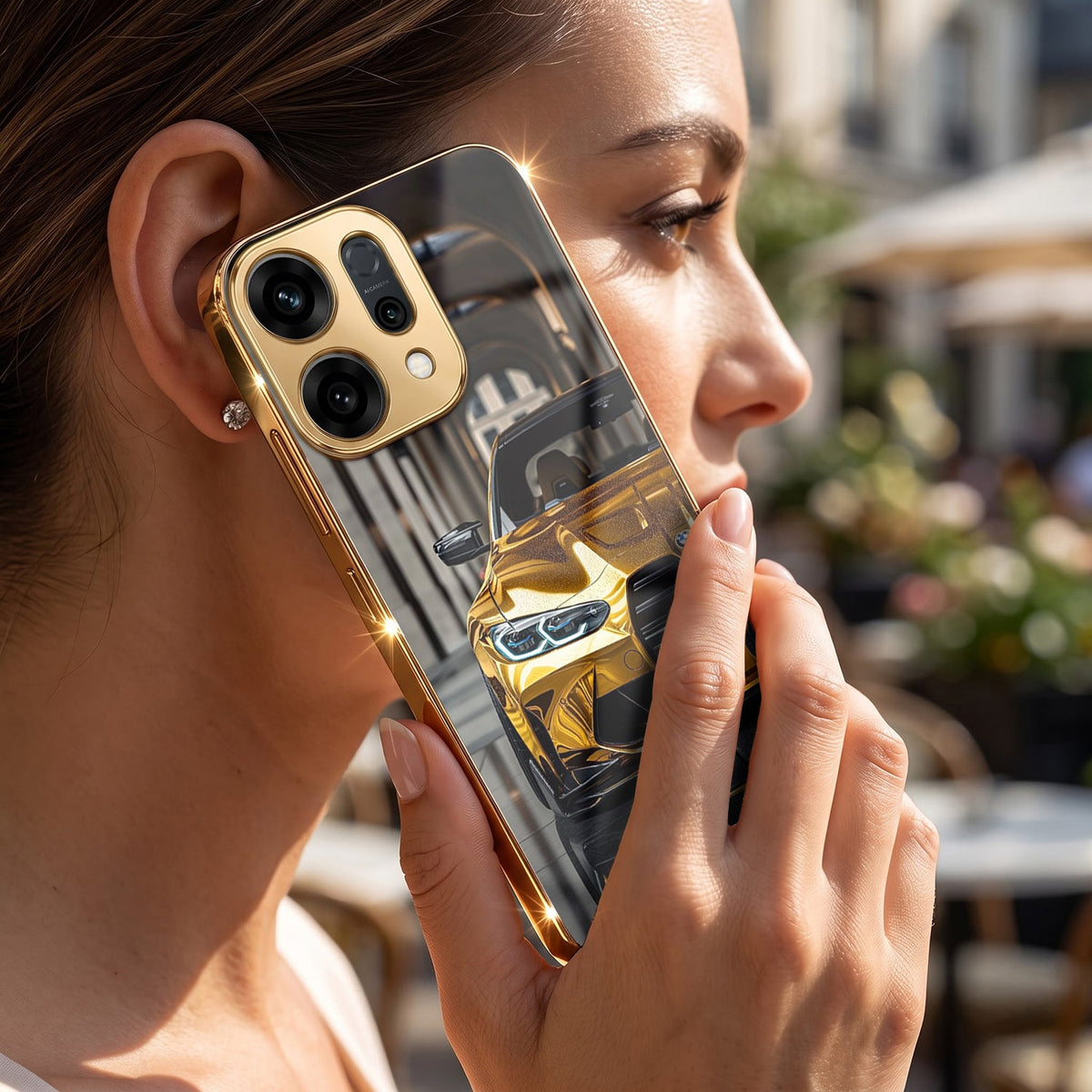 Oppo Reno 14 5G Golden BMW Gold Electroplated Glass Phone Back Case
