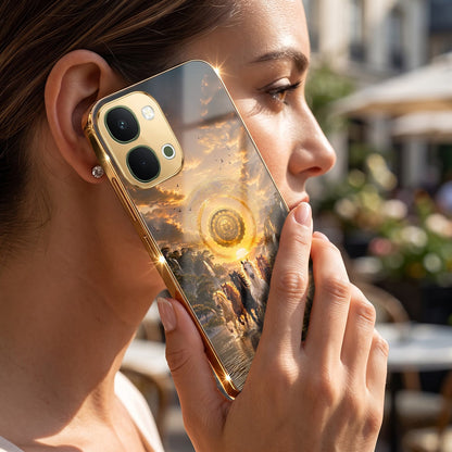 Vivo T5x 5G Celestial Seven Horses Gold Electroplated Glass Phone Back Case