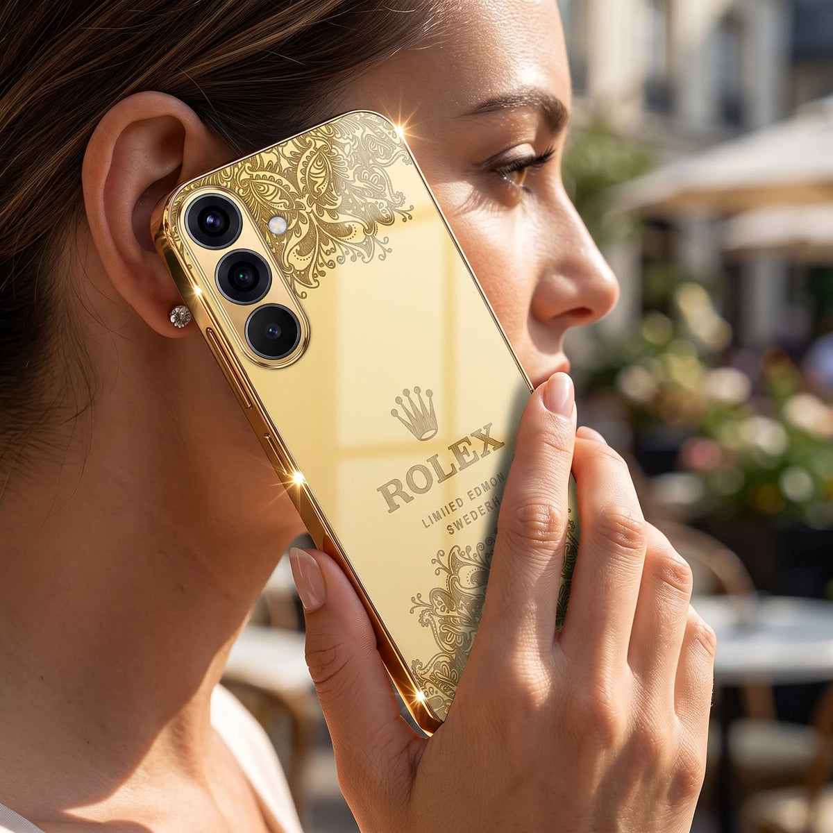 Samsung Galaxy A36 5G Rolex Crown Gold Electroplated Glass Phone Back Case