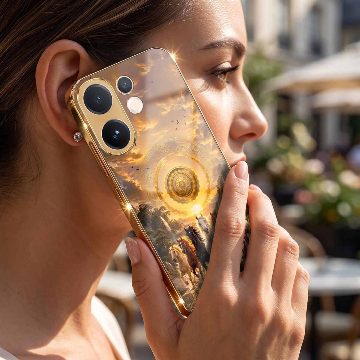 Vivo V60 5G Celestial Seven Horses Gold Electroplated Glass Phone Back Case