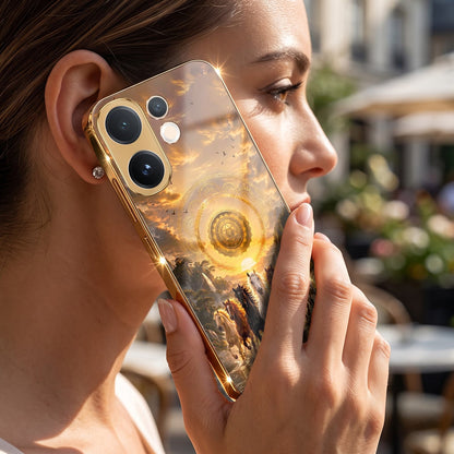 Vivo V60 5G Celestial Seven Horses Gold Electroplated Glass Phone Back Case