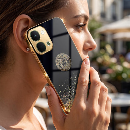 Vivo T5x 5G Medusa Head Gold Electroplated Glass Phone Back Case