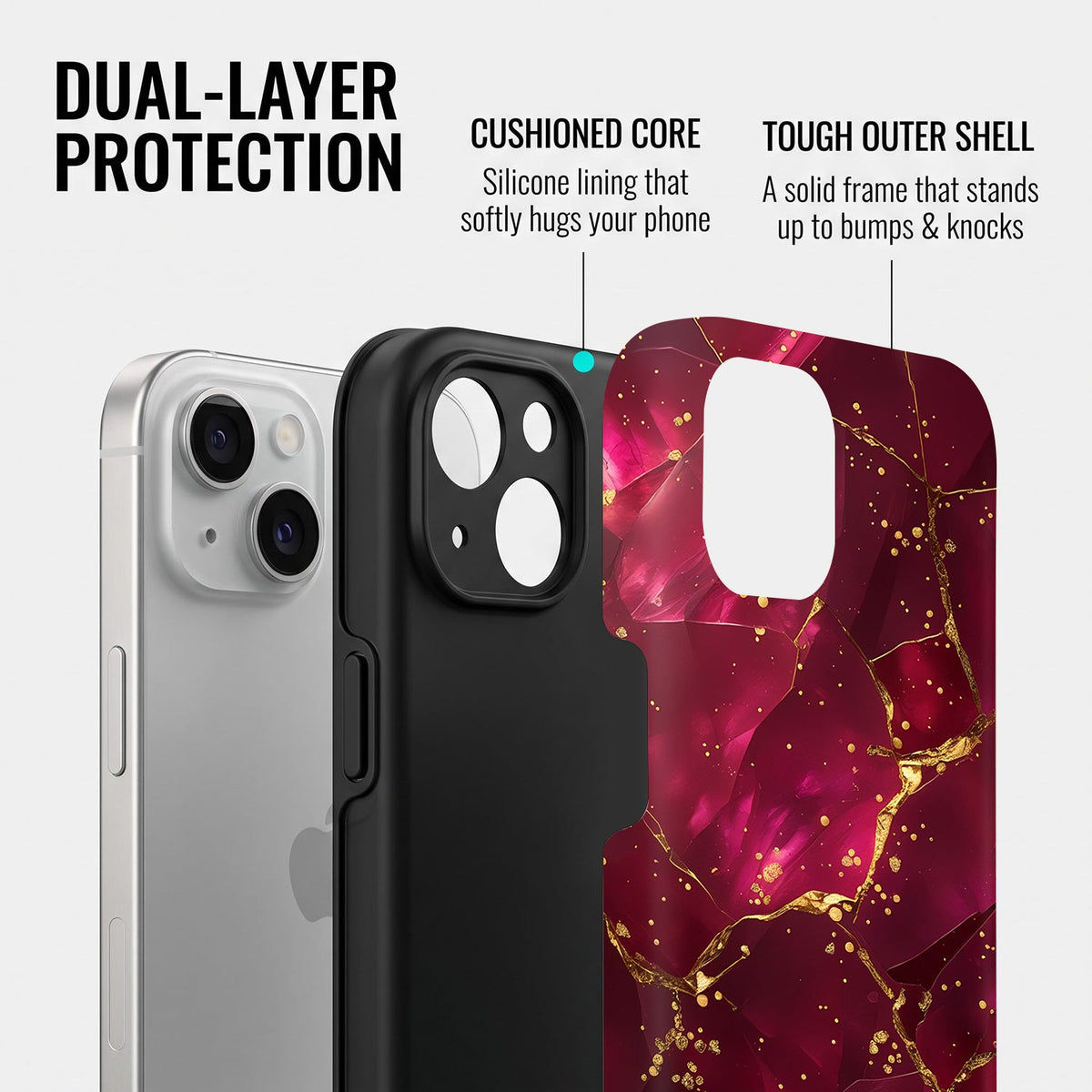Iphone 15 5G Luxury Crimson Marble Protective Case