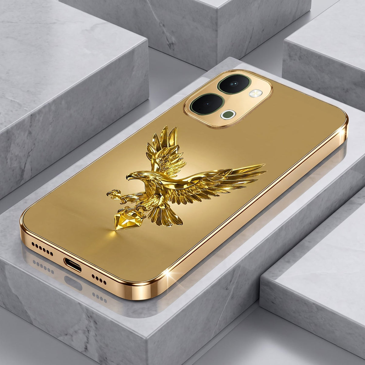 Vivo T5x 5G Golden Eagle Gold Electroplated Glass Phone Back Case