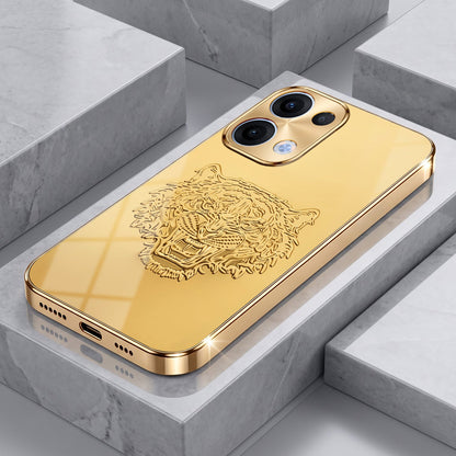 Oppo Reno 13 5G Golden Tiger Face Gold Electroplated Glass Phone Back Case