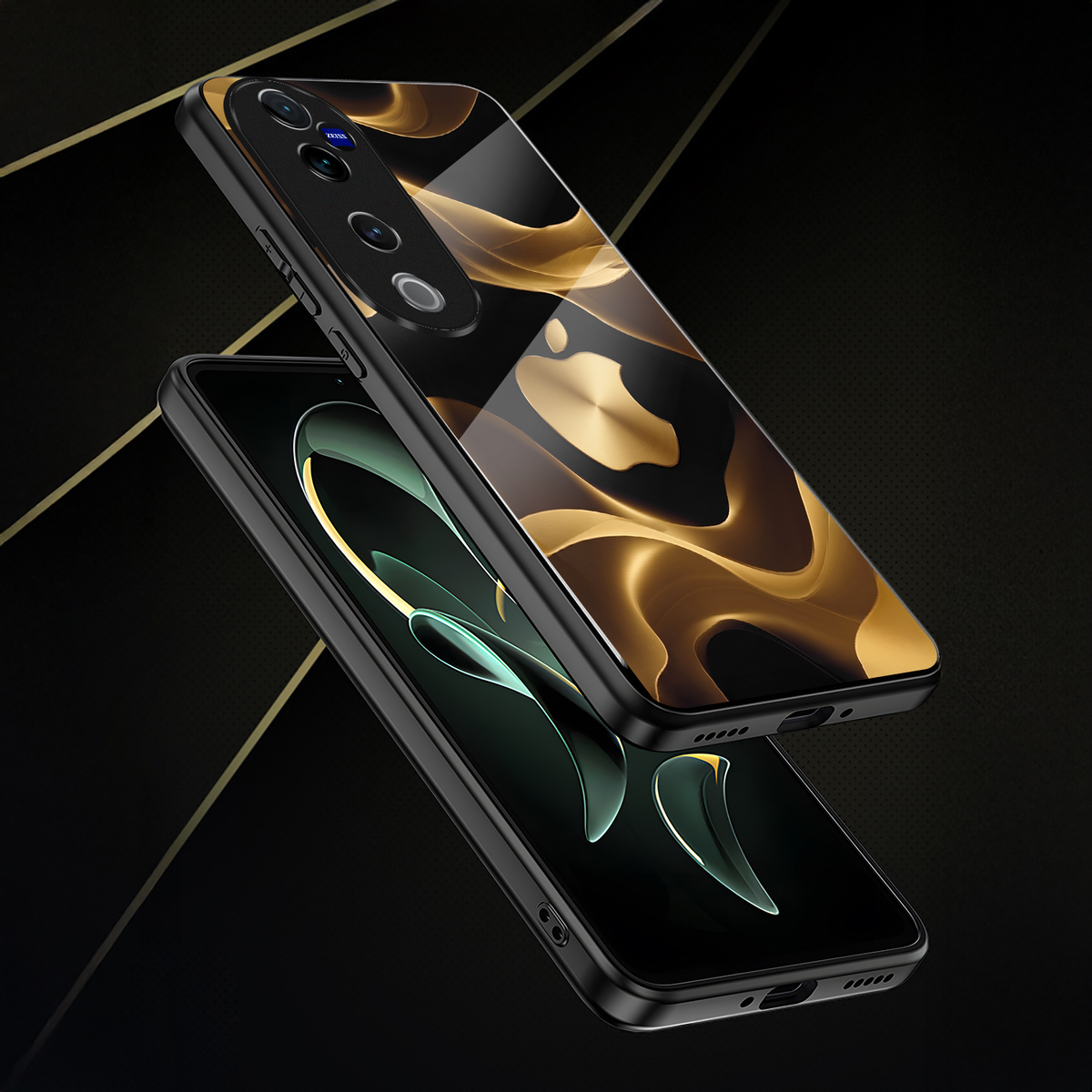 Vivo V40 Pro 5G Premium Acrylic Shockproof Glass Back Case (Wave Apple)