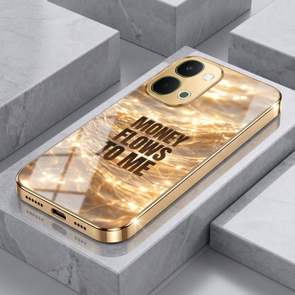 Vivo T5x 5G Money Flows To Me Gold Electroplated Glass Phone Back Case