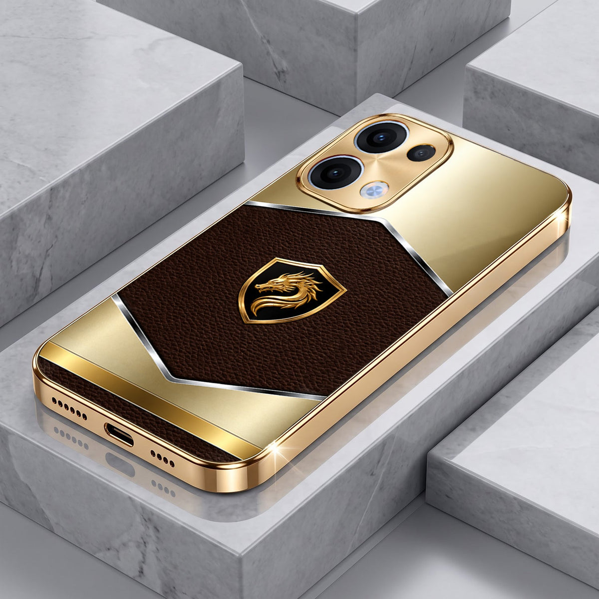 Oppo Reno 13 5G Dragon Crest Gold Electroplated Glass Phone Back Case