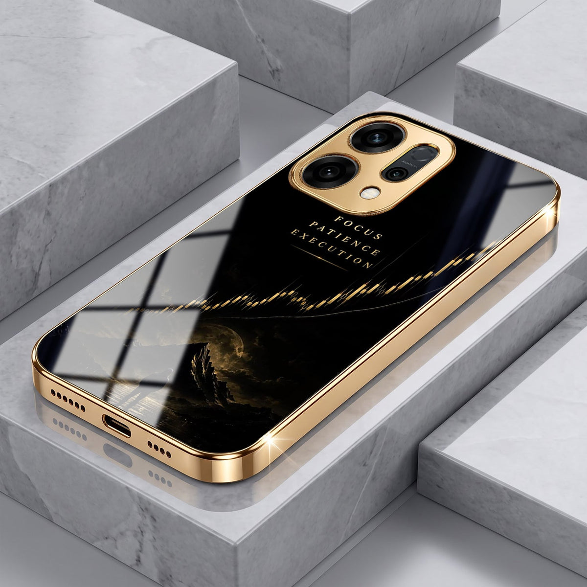 Oppo Reno 14 5G Focus Electroplated Gold Electroplated Glass Phone Back Case