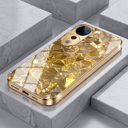 Vivo V40 Pro 5G Golden Diamond Shatter Gold Electroplated Glass Phone Back Case